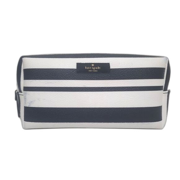 Kate Spade Cosmetic Bag Black White Stripes - Picture 1 of 8